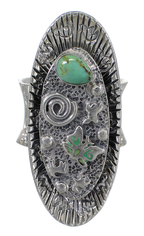 Turquoise And Sterling Silver Southwest Water Wave Bear Ring Size 7-1/4 WX81023